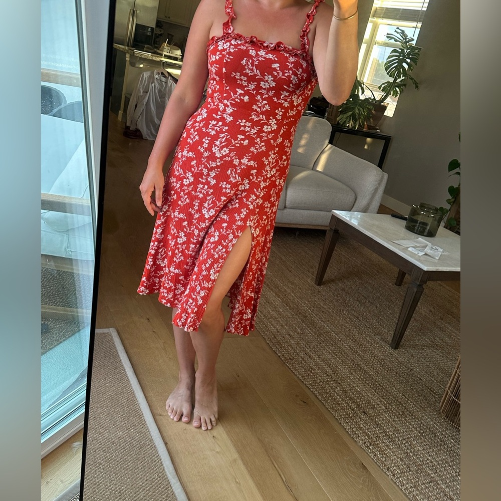 Floral Red Sleeveless Dress